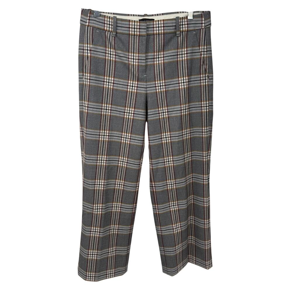 J.Crew Women's Size 6 Gray Plaid Cropped Wide Leg Trouser Pants Work Tartan Fall
